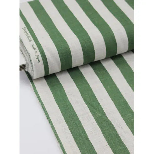 Japanese Linen Look Cotton Fabric – Freehand Stripe Forest | Truro Fabrics