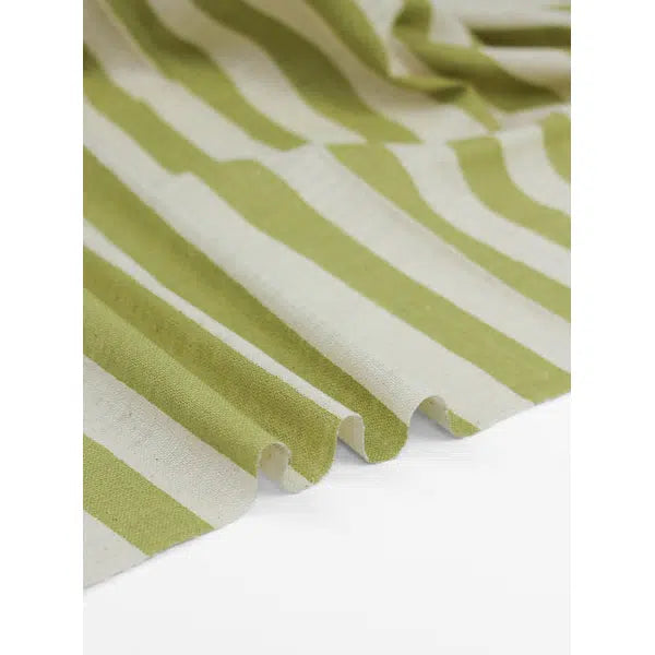 Japanese Linen Look Cotton Fabric – Freehand Stripe Lemongrass – view 2 | Truro Fabrics