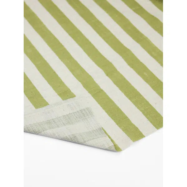Japanese Linen Look Cotton Fabric – Freehand Stripe Lemongrass | Truro Fabrics