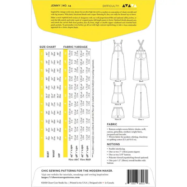 Closet Core - Paper Sewing Pattern - Jenny Overalls & Trousers – view 3 – Truro Fabrics