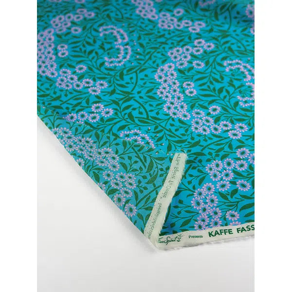 Kaffe Fassett x William Morris Cotton Lawn Fabric - Michaelmas Daisy Aqua – view 2 | Truro Fabrics