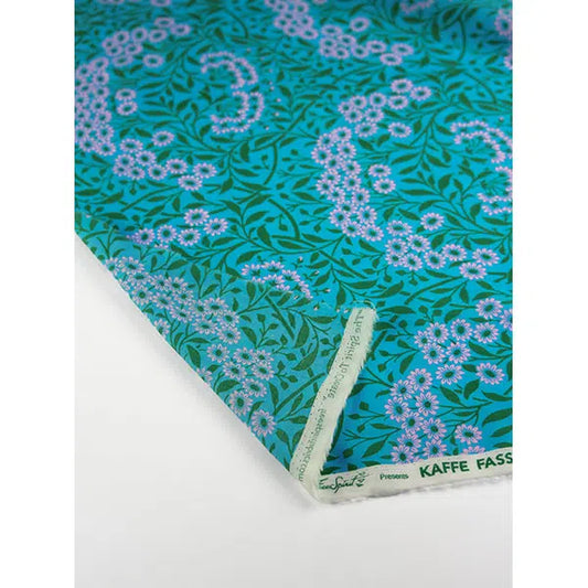 Kaffe Fassett x William Morris Cotton Lawn Fabric - Michaelmas Daisy Aqua – view 2 | Truro Fabrics