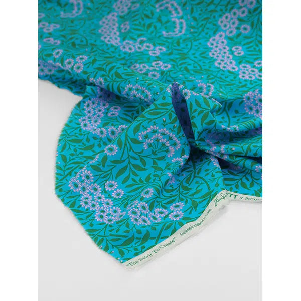 Kaffe Fassett x William Morris Cotton Lawn Fabric - Michaelmas Daisy Aqua – view 4 | Truro Fabrics