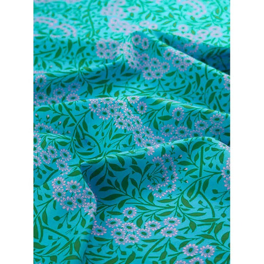 Kaffe Fassett x William Morris Cotton Lawn Fabric - Michaelmas Daisy Aqua | Truro Fabrics