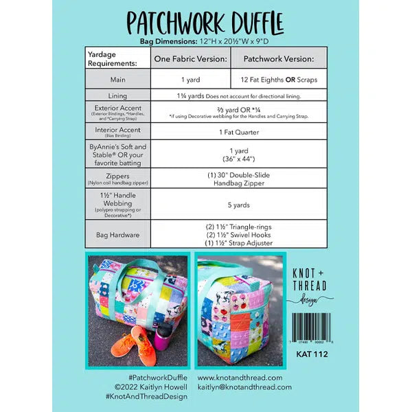 Knot and Thread - Paper Sewing Pattern - Patchwork Duffle Bag – view 3 | Truro Fabrics