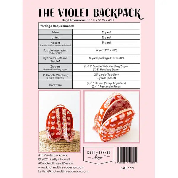 Knot and Thread - Paper Sewing Pattern - The Violet Backpack – view 2 | Truro Fabrics