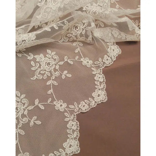 Lace Tulle Fabric - Dainty Floral Ivory | Truro Fabrics