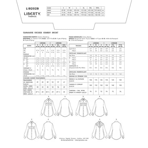 Liberty - Paper Sewing Pattern - Camargue Cowboy Shirt – view 3 | Truro Fabrics