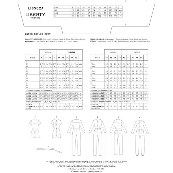 Liberty - Paper Sewing Pattern - Zadie Boilersuit – view 3 | Truro Fabrics