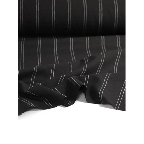 Linen Blend Fabric - Twin Chalk Stripe Black – view 3 | Truro Fabrics