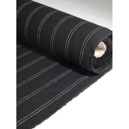 Linen Blend Fabric - Twin Chalk Stripe Black | Truro Fabrics