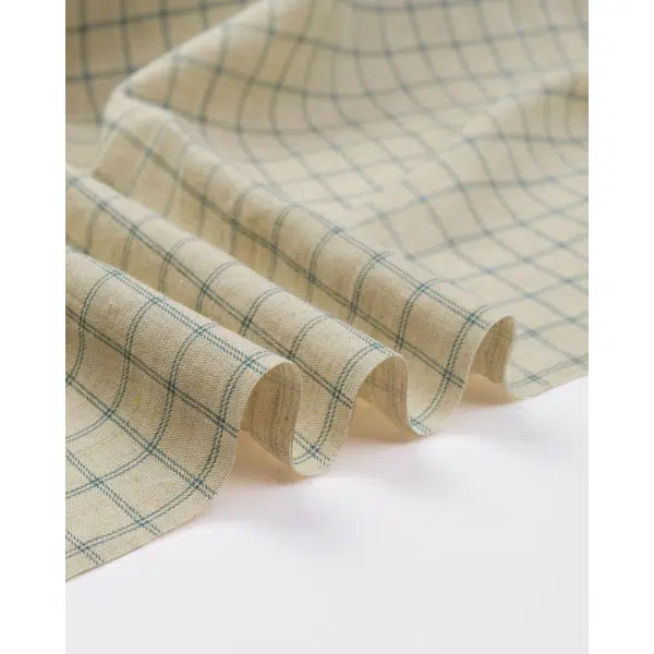 Linen & Cotton Blend Fabric - Windowpane Plaid Blue – view 3 | Truro Fabrics