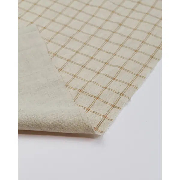 Linen & Cotton Blend Fabric - Windowpane Plaid Pecan – view 3 | Truro Fabrics