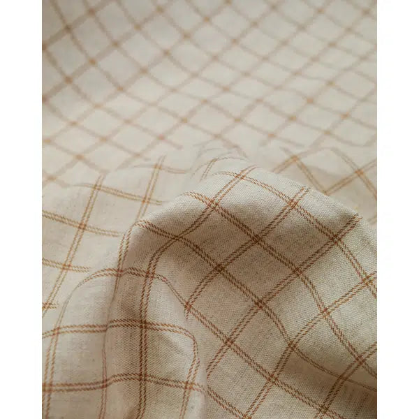 Linen & Cotton Blend Fabric - Windowpane Plaid Pecan | Truro Fabrics