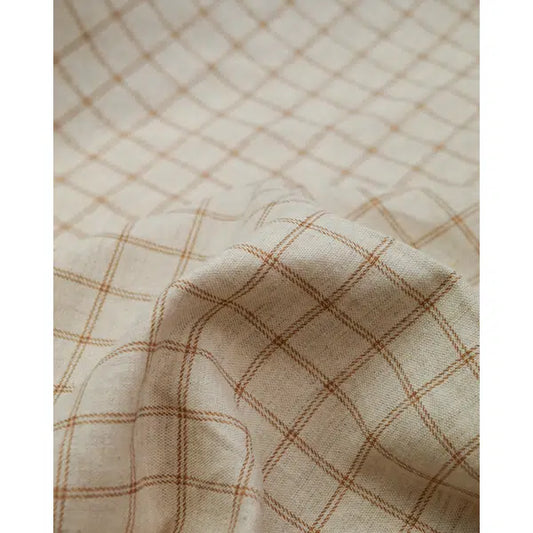 Linen & Cotton Blend Fabric - Windowpane Plaid Pecan | Truro Fabrics