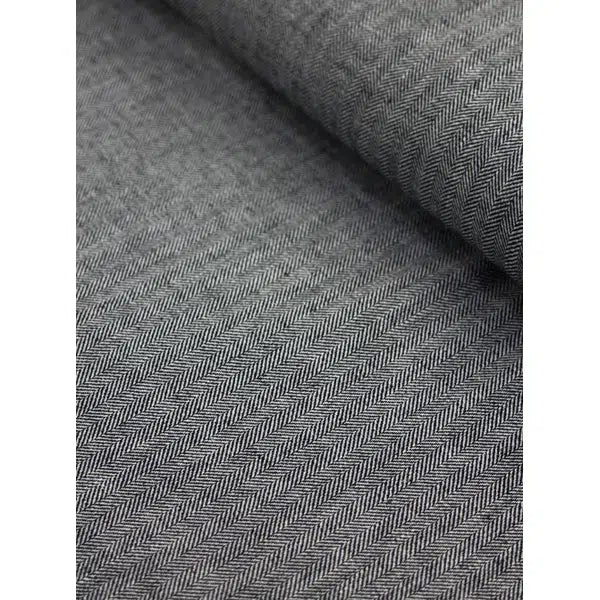 Linen Cotton Herringbone Fabric - Ink – view 3 | Truro Fabrics