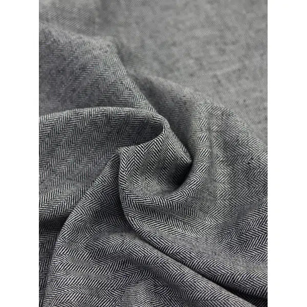 Linen Cotton Herringbone Fabric - Ink | Truro Fabrics