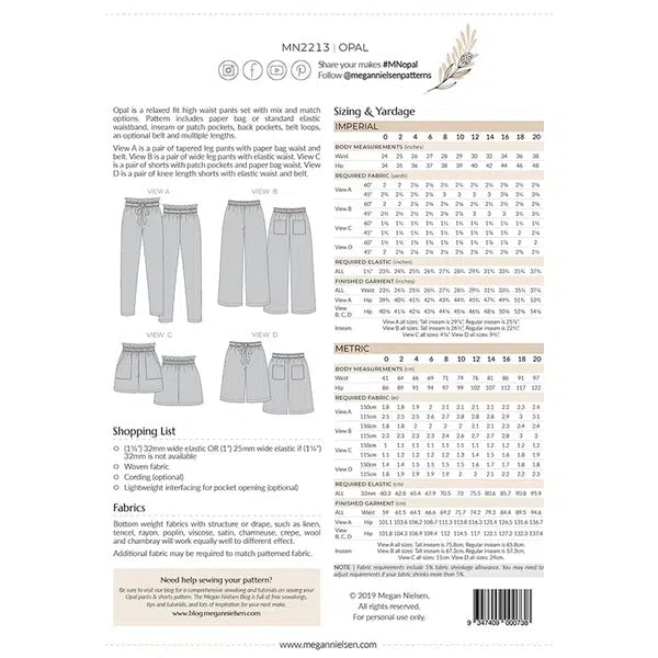 Megan Nielsen - Paper Sewing Pattern - Opal Pants & Shorts – view 6 | Truro Fabrics