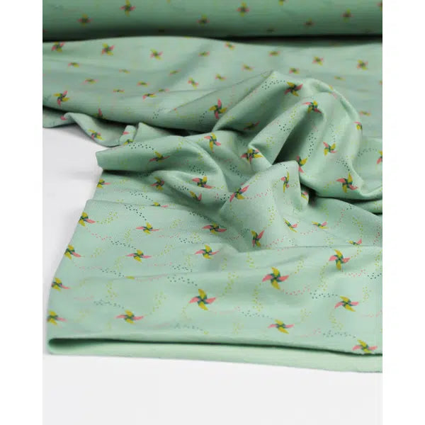 Modal French Terry Fabric - Penny Pinwheel Mint | Truro Fabrics