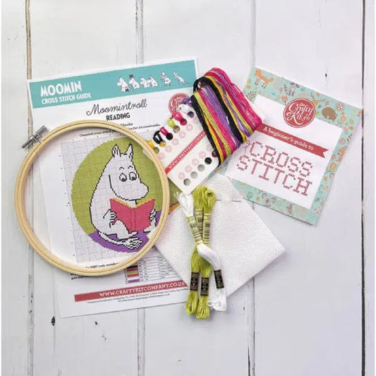 Moomin Cross Stitch Kit - Moomintroll Reading – view 2 | Truro Fabrics