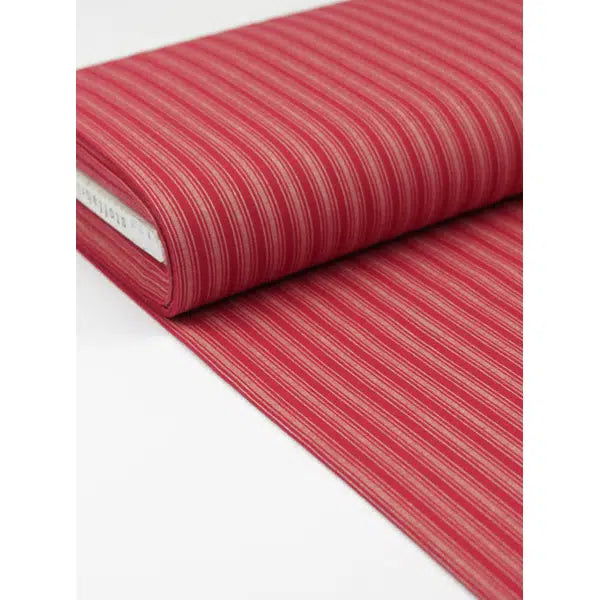 Nordsø Yarn Dyed Cotton Fabric - Cardinal Stripe Scarlet – view 2 | Truro Fabrics