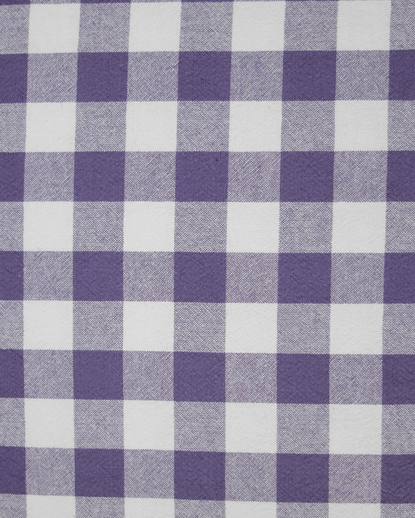 Checkered fabric pattern with purple and white squares