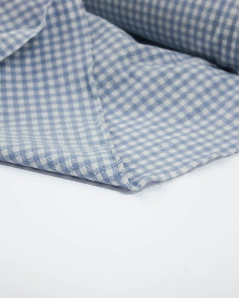 baby blue and white checkered gingham organic cotton fabric