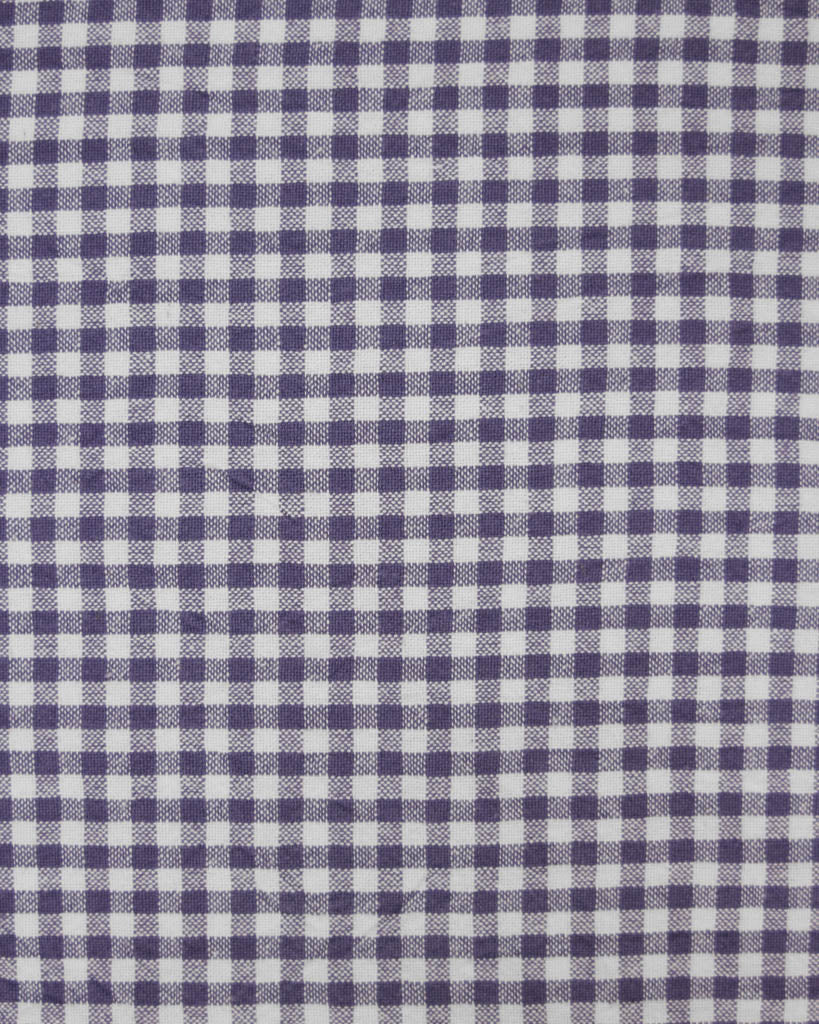 Checkered gingham organic cotton fabric in purple and white