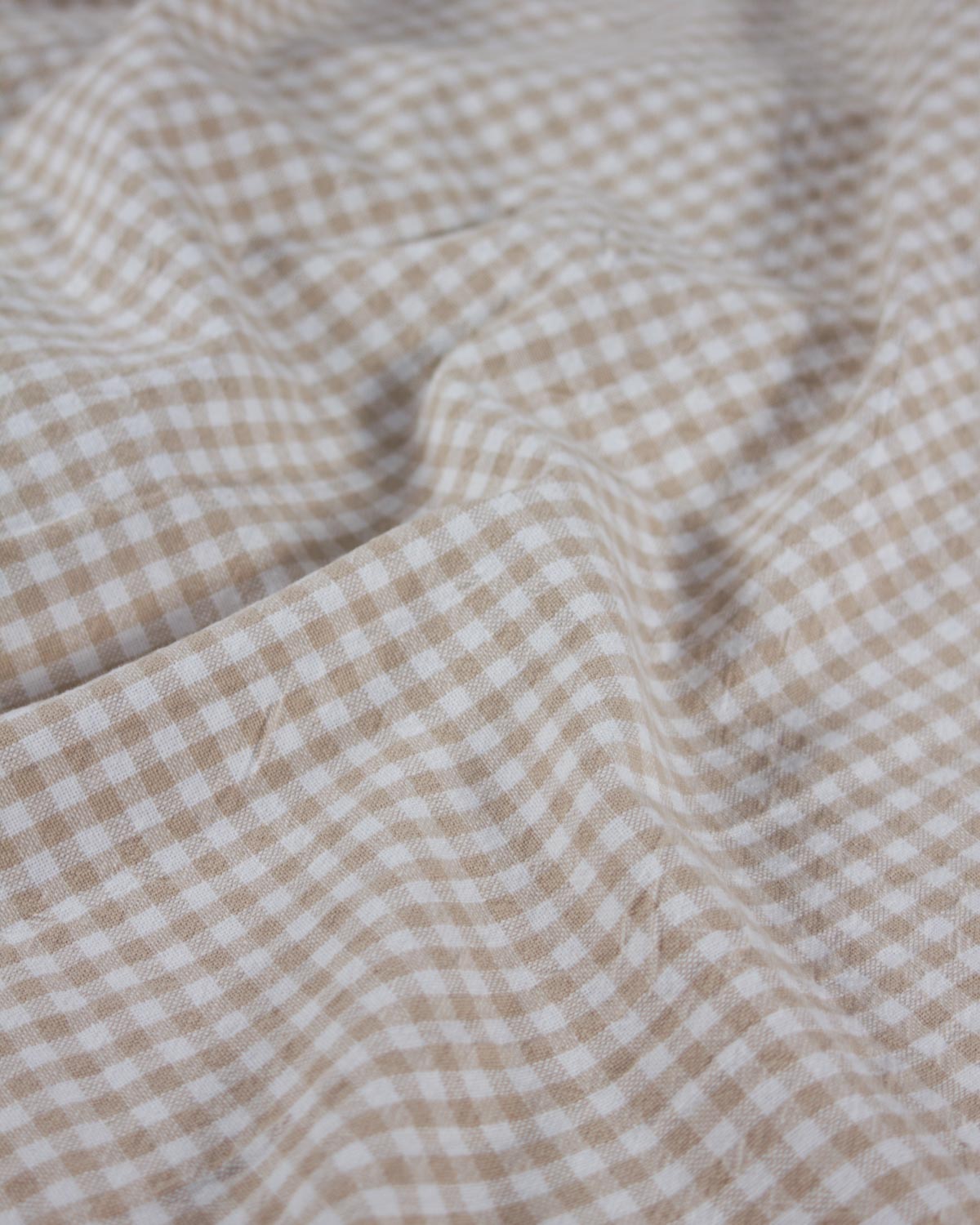 Organic Washed Cotton Mini Gingham Fabric - Wheat