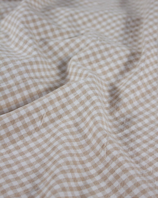 Organic Washed Cotton Mini Gingham Fabric - Wheat