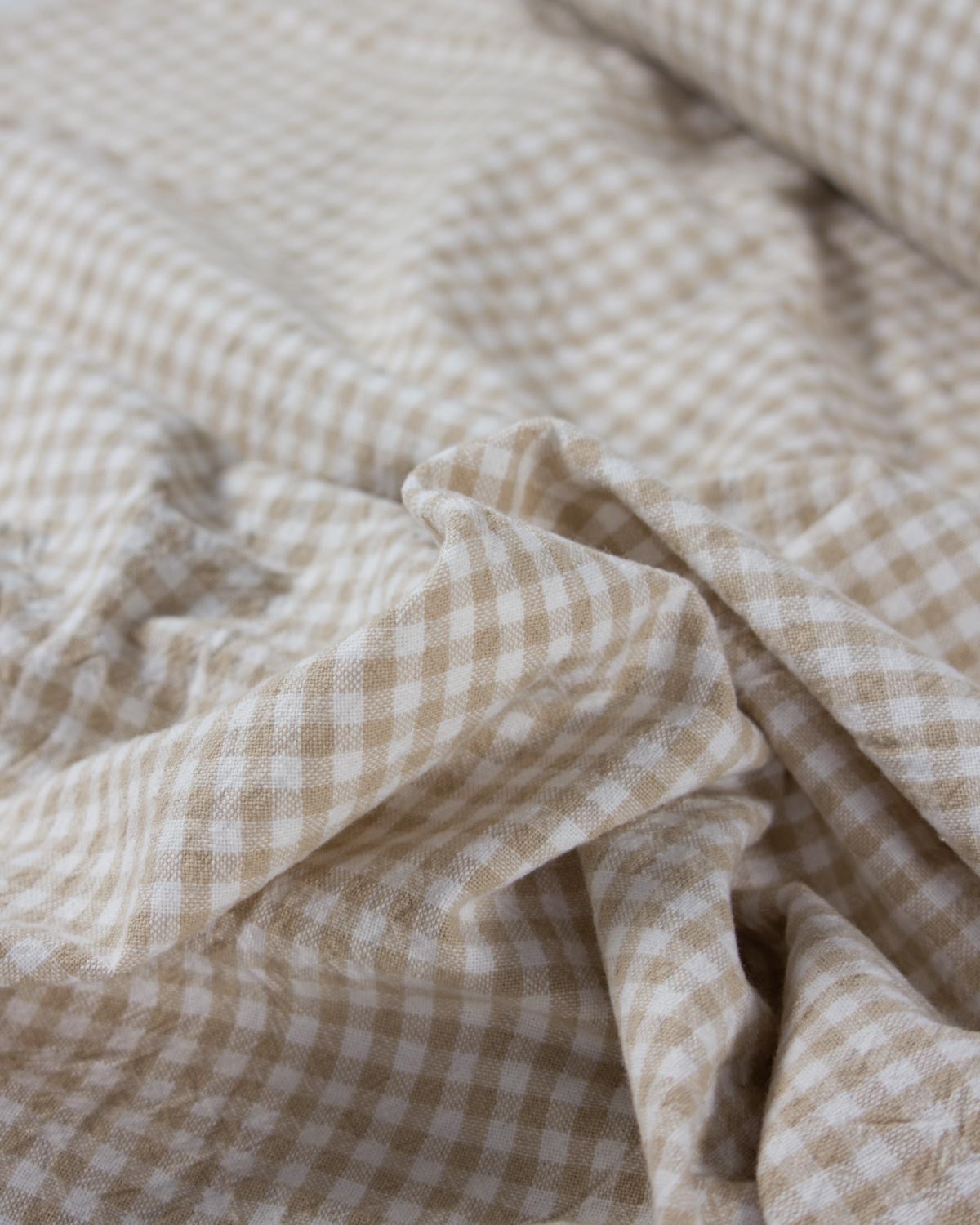 Organic Washed Cotton Mini Gingham Fabric - Wheat