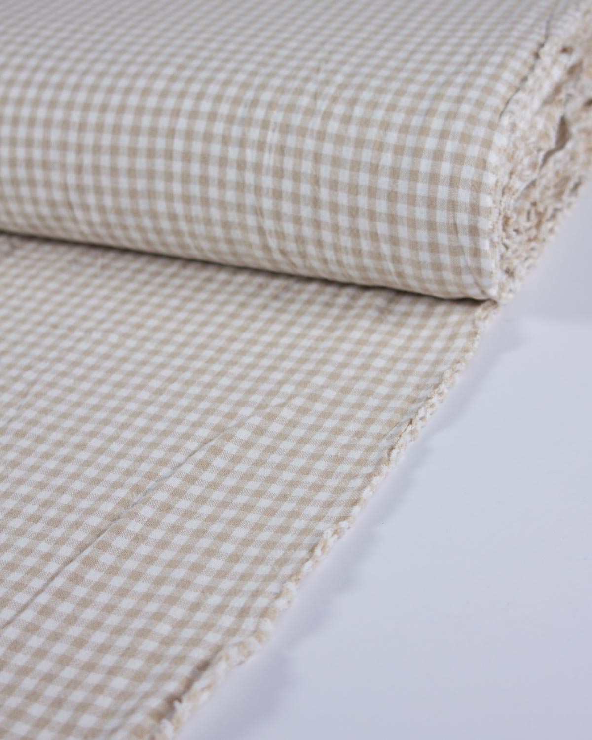 Organic Washed Cotton Mini Gingham Fabric - Wheat