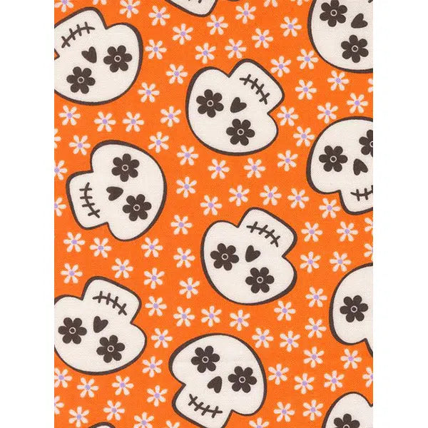 Patchwork Cotton Fabric - Fab-Boo-Lous - Candy Skulls Orange | Truro Fabrics