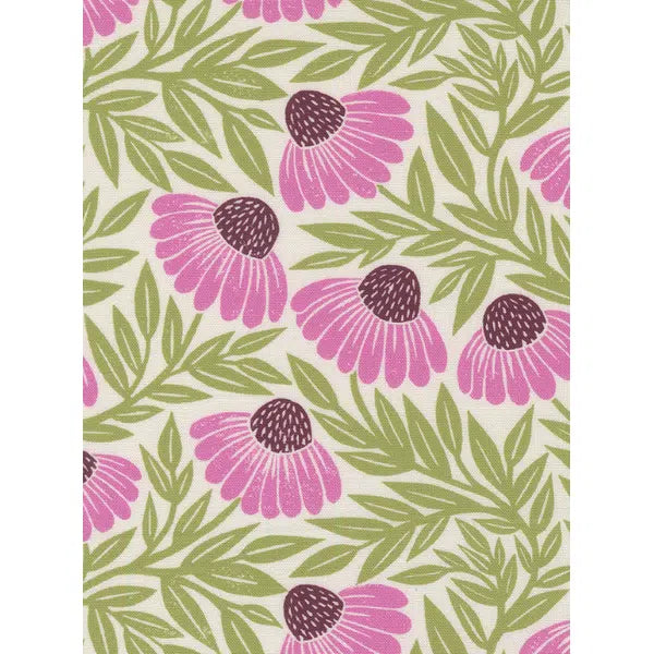 Patchwork Cotton Fabric - Garden Series - Echinacea on Cream | Truro Fabrics