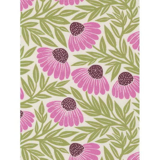 Patchwork Cotton Fabric - Garden Series - Echinacea on Cream | Truro Fabrics