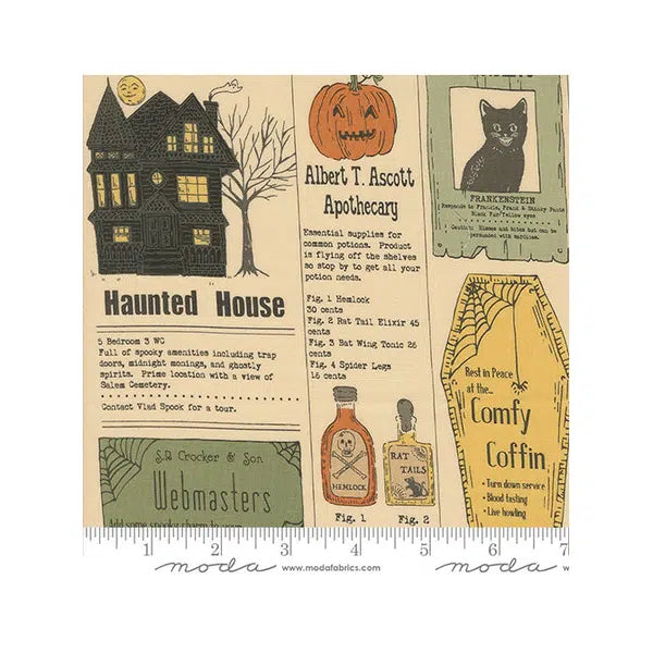 Patchwork Cotton Fabric - Home Sweet Haunt - Newsprint – view 2 | Truro Fabrics
