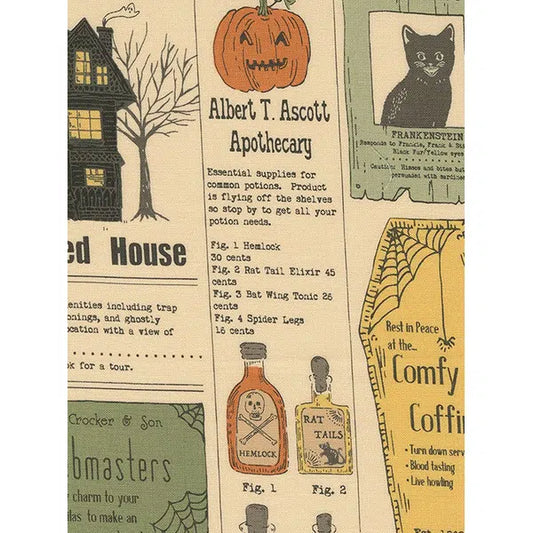 Patchwork Cotton Fabric - Home Sweet Haunt - Newsprint | Truro Fabrics