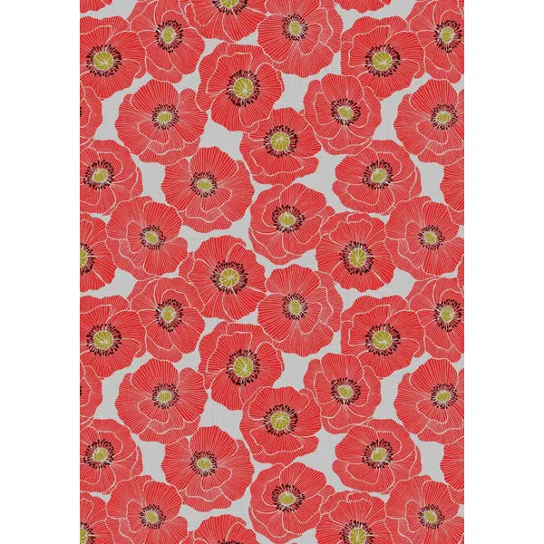 Patchwork Cotton Fabric - Poppies - Large Poppy on Grey | Truro Fabrics