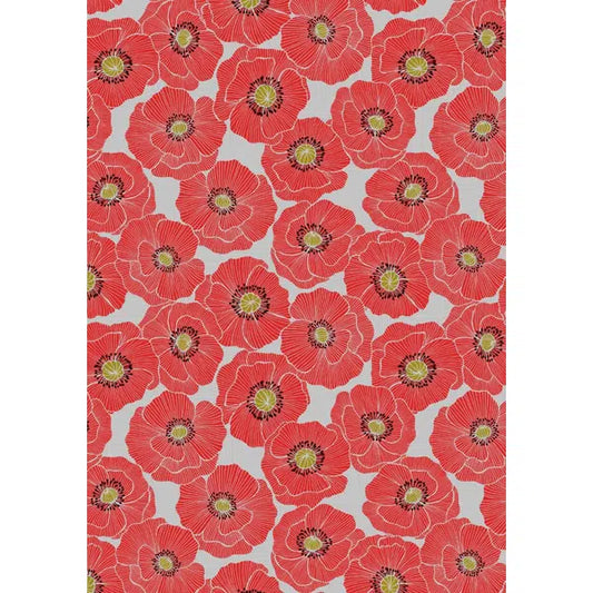 Patchwork Cotton Fabric - Poppies - Large Poppy on Grey | Truro Fabrics