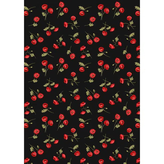 Patchwork Cotton Fabric - Poppies - Little Poppy on Black | Truro Fabrics