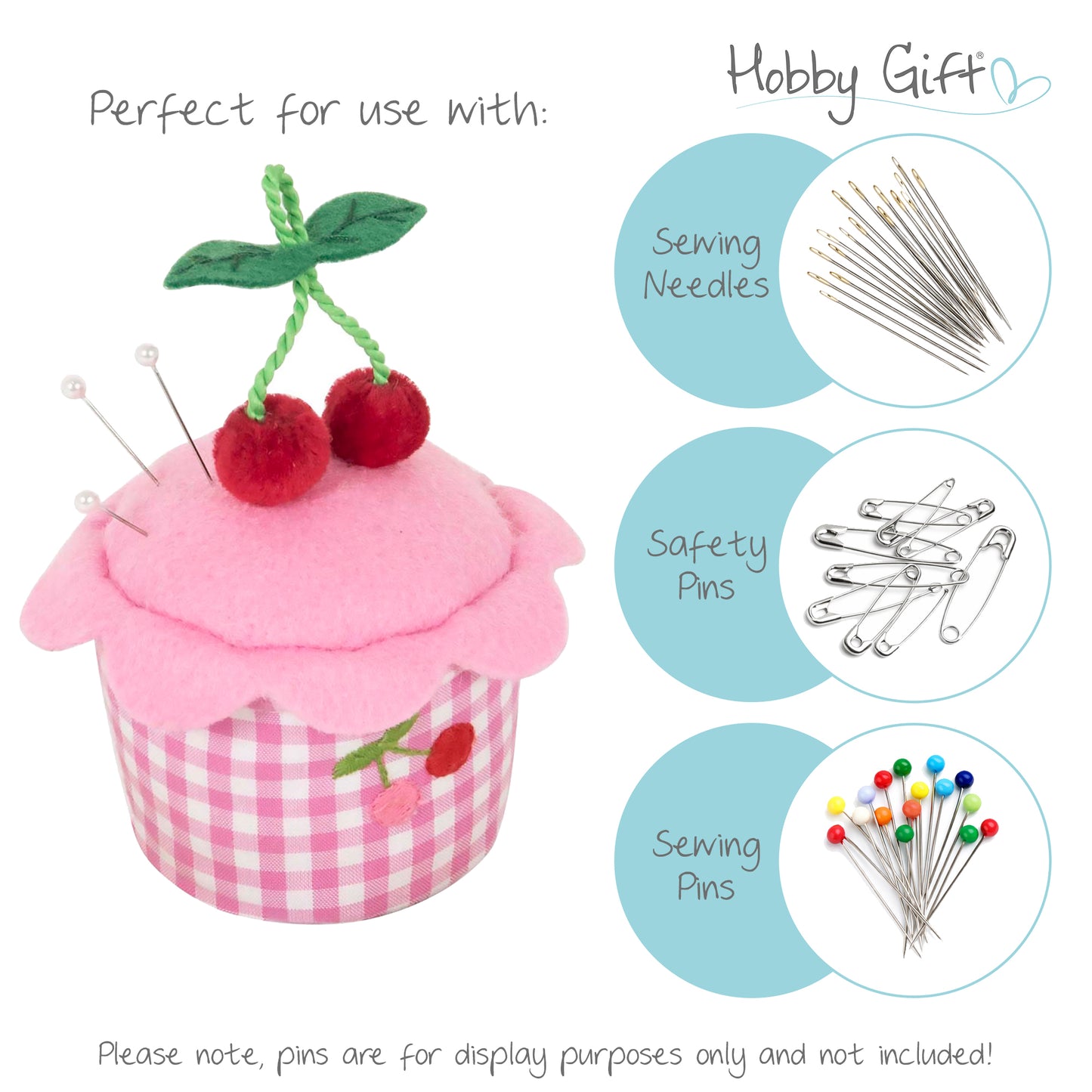 Pin Cushion - Cupcake - Embroidered Cherries