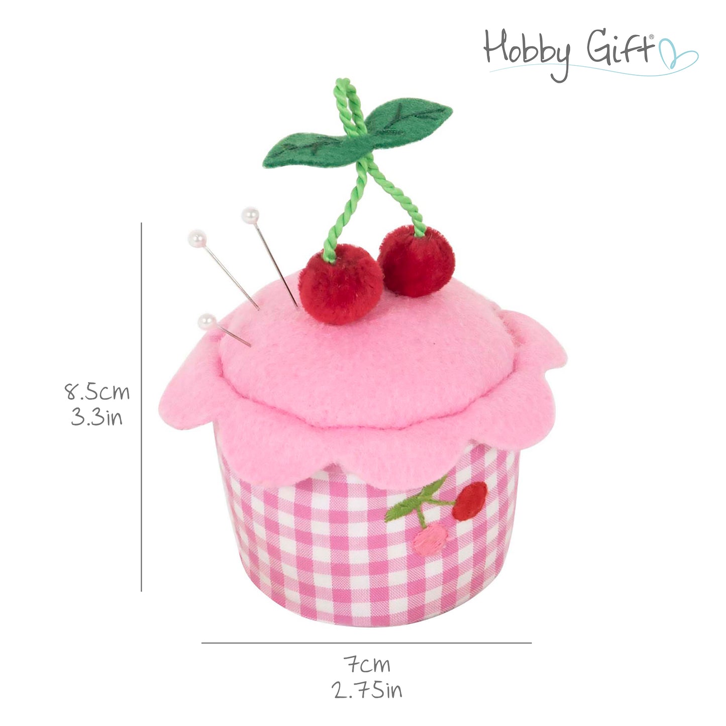 Pin Cushion - Cupcake - Embroidered Cherries