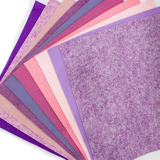 Pink & Purple Felt Square Pack - 10 Assorted | Truro Fabrics