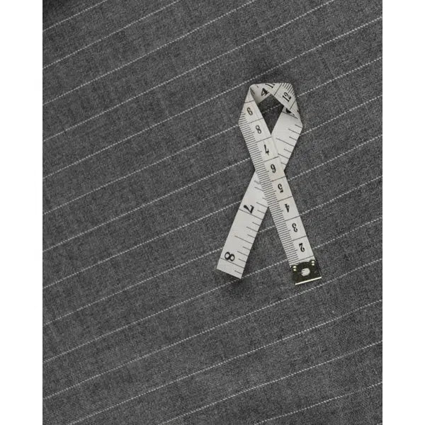 Pinstripe Virgin Wool Suiting Fabric - Mid Grey – view 2 | Truro Fabrics