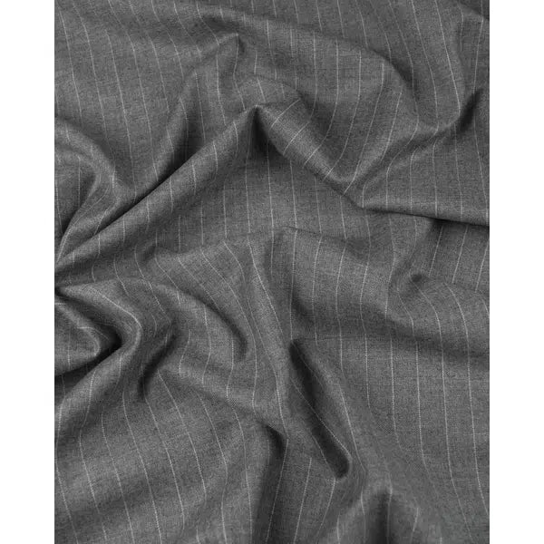 Pinstripe Virgin Wool Suiting Fabric - Mid Grey – view 3 | Truro Fabrics