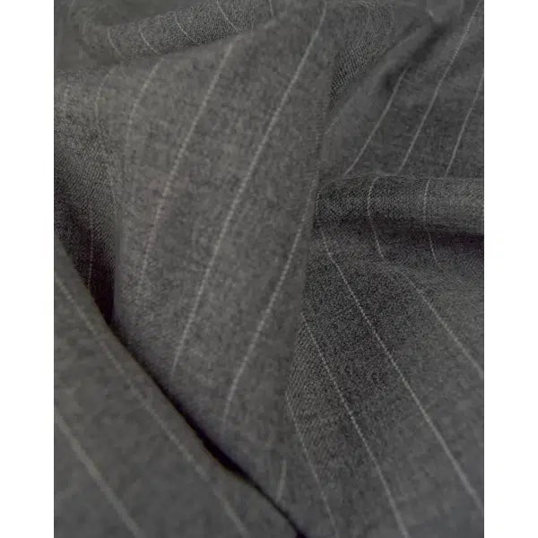 Pinstripe Virgin Wool Suiting Fabric - Mid Grey | Truro Fabrics