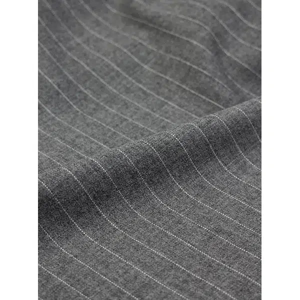 Pinstripe Virgin Wool Suiting Fabric - Pale Grey – view 2 | Truro Fabrics