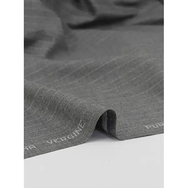 Pinstripe Virgin Wool Suiting Fabric - Pale Grey – view 3 | Truro Fabrics