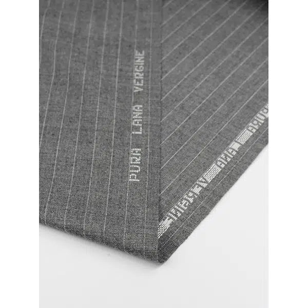 Pinstripe Virgin Wool Suiting Fabric - Pale Grey – view 4 | Truro Fabrics