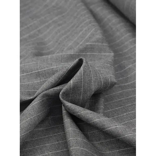 Pinstripe Virgin Wool Suiting Fabric - Pale Grey – view 5 | Truro Fabrics